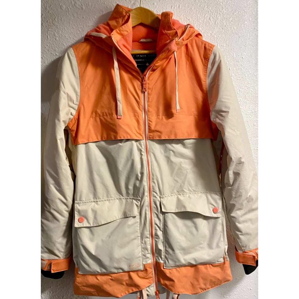 PWDR room Coral orange and Cream Hooded insulated ski jacket, mint condition